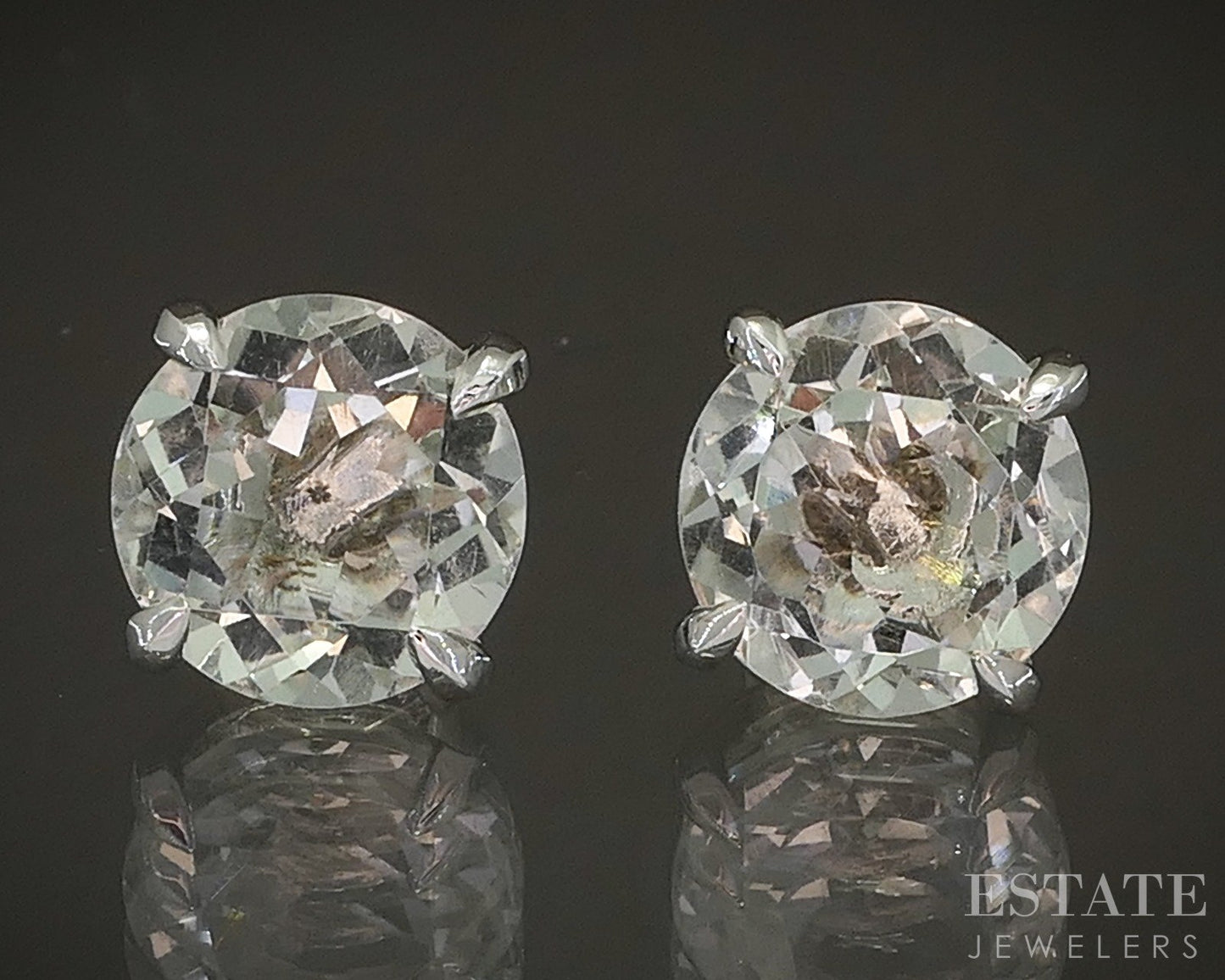 14k White Gold EFFY Natural Green Amethyst Stud Earrings 3.3g p17547b