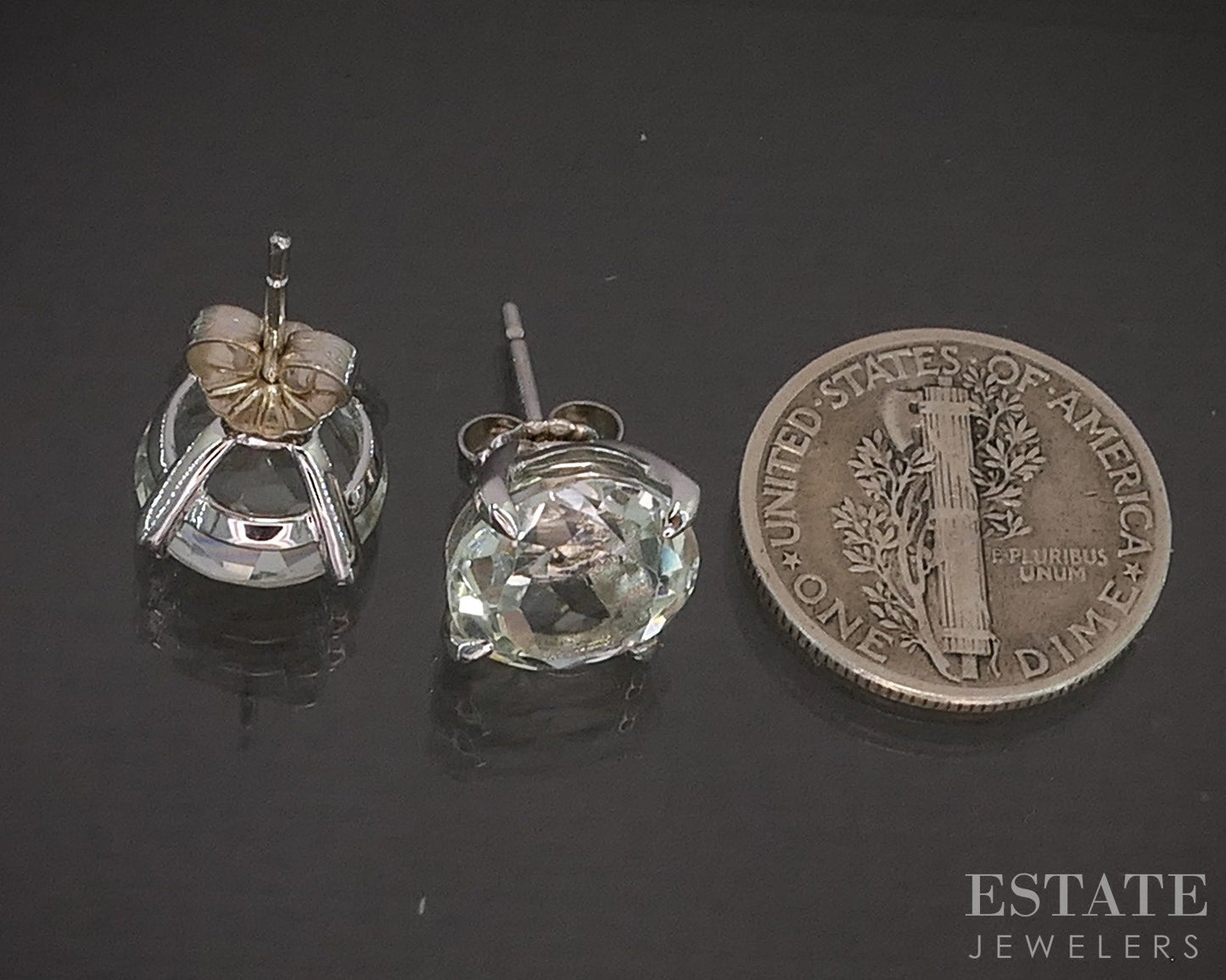 14k White Gold EFFY Natural Green Amethyst Stud Earrings 3.3g p17547b