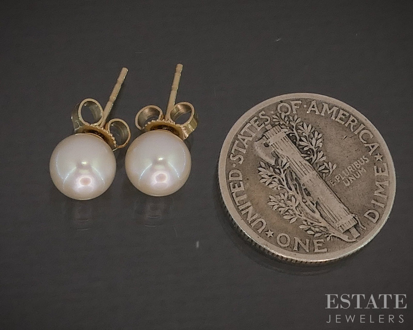 14k Yellow Gold 6.4mm Akoya Pearl Stud Ladies Earrings p17828b