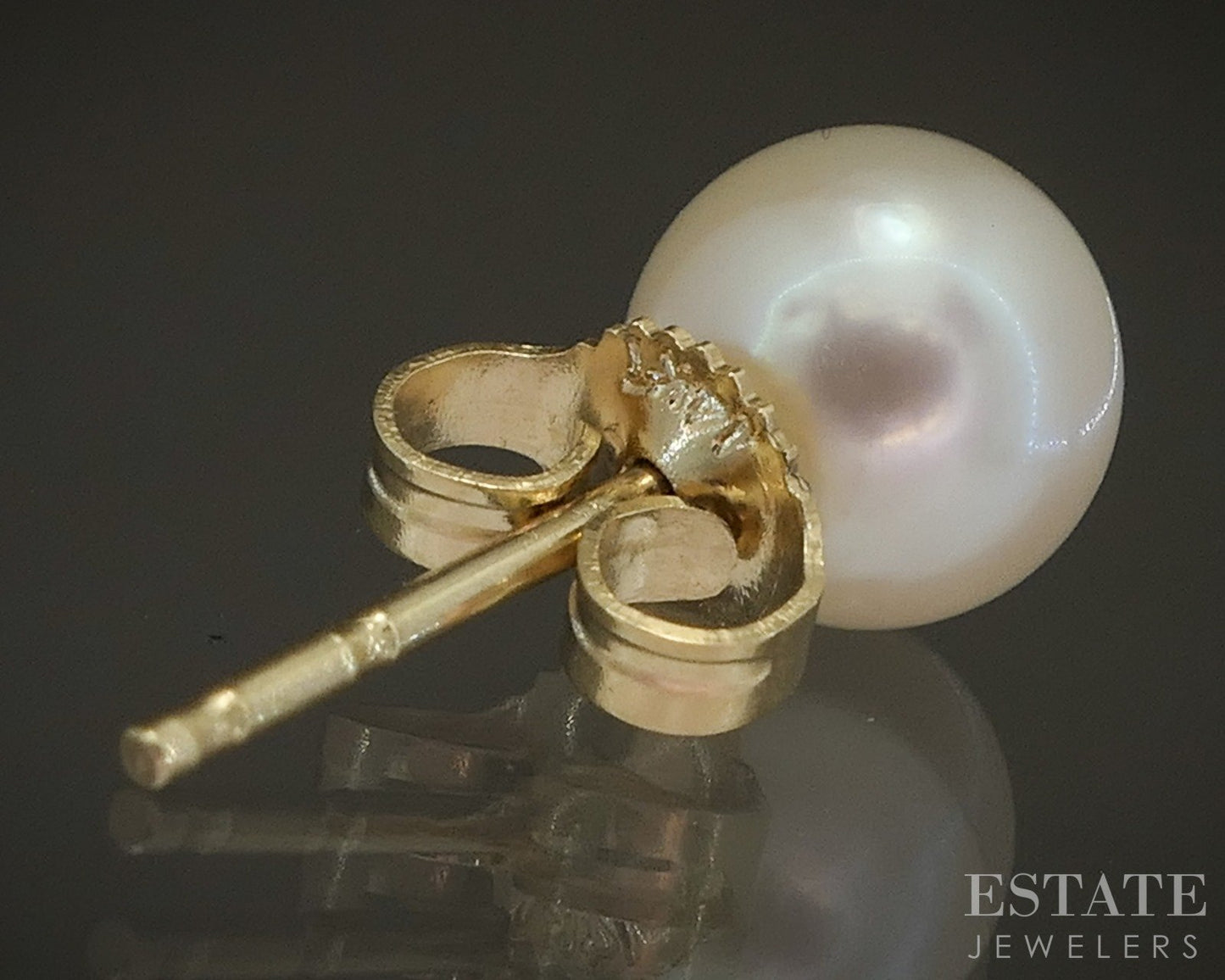 14k Yellow Gold 6.4mm Akoya Pearl Stud Ladies Earrings p17828b