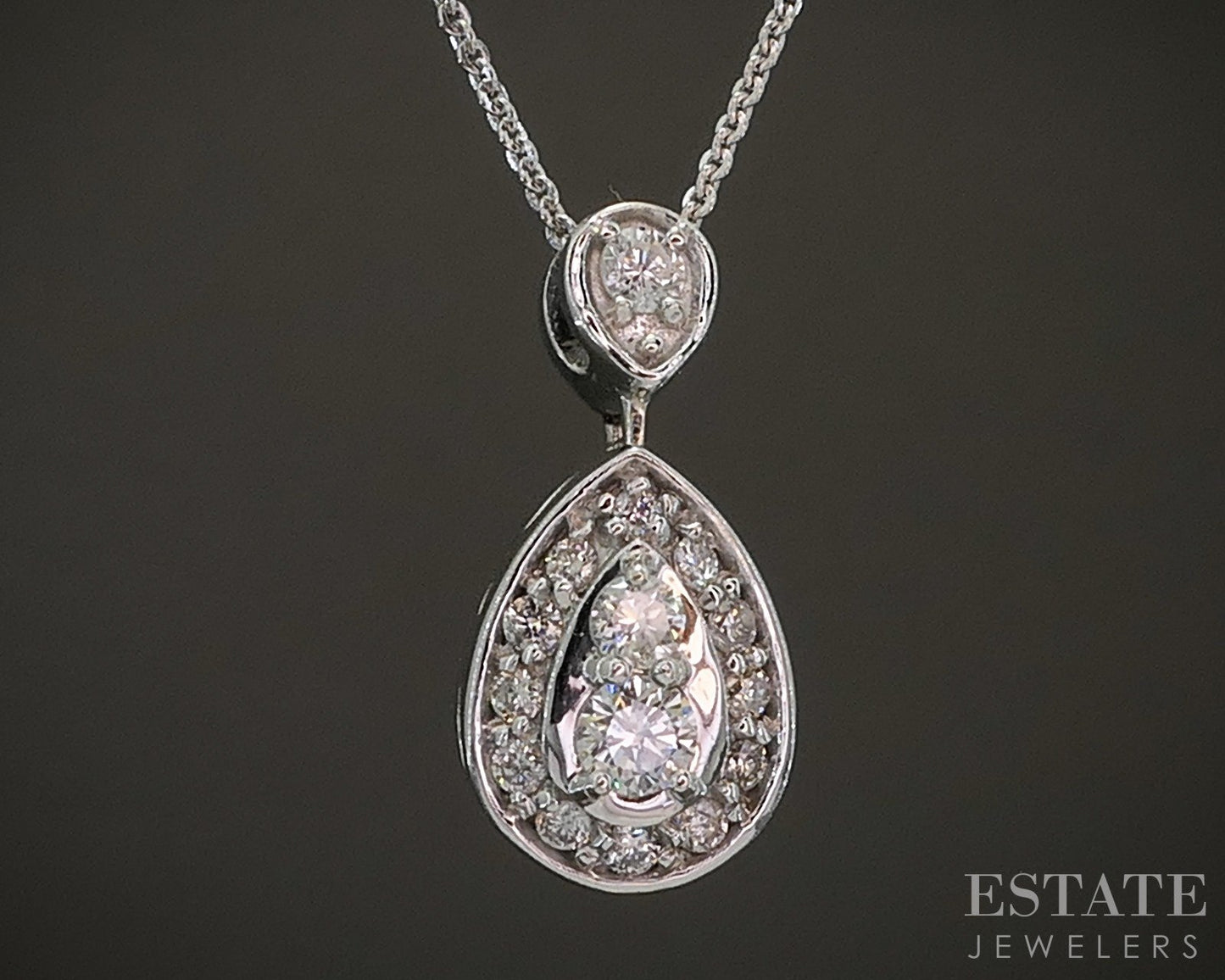 14k White Gold Natural Diamond Cluster Ladies Necklace 2.4g 18"L p17548b