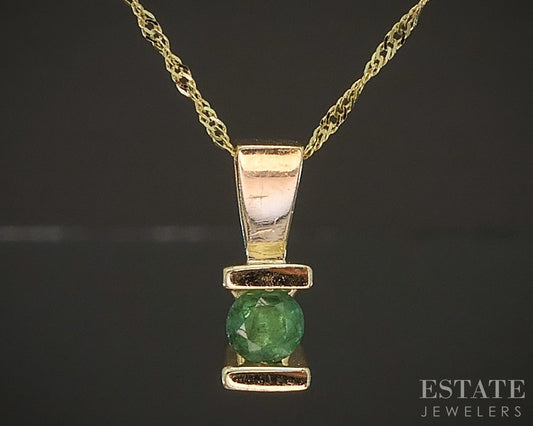 10k Yellow Gold Natural Emerald Ladies Necklace 1.6g 20"L p17192b
