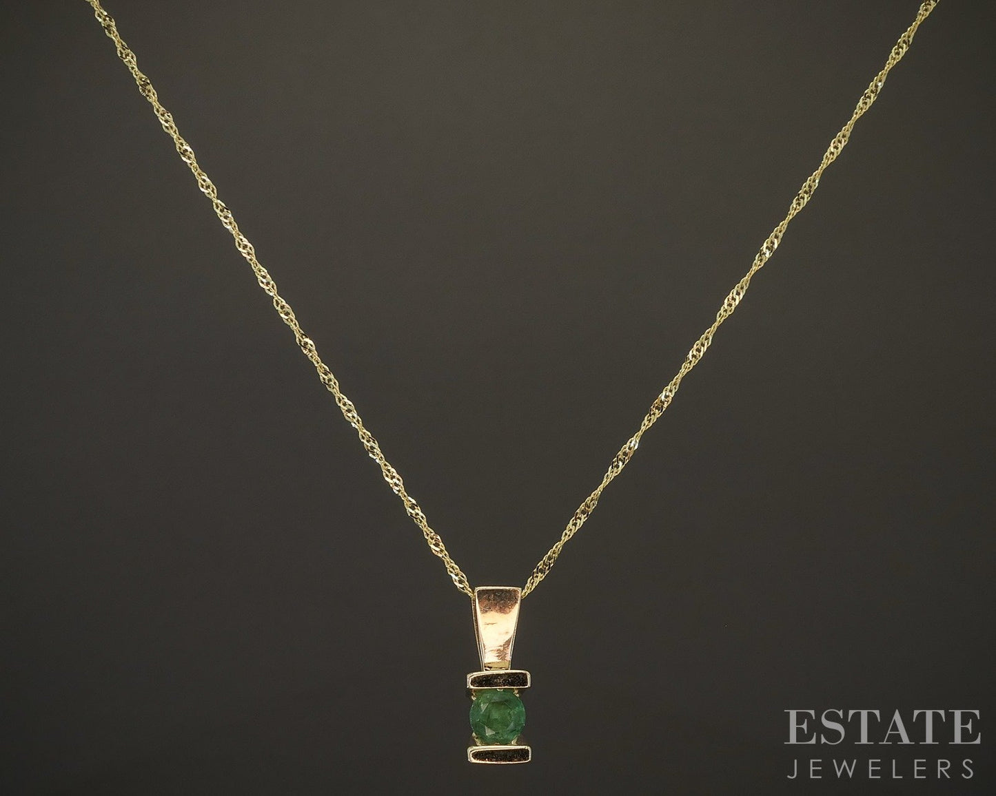 10k Yellow Gold Natural Emerald Ladies Necklace 1.6g 20"L p17192b