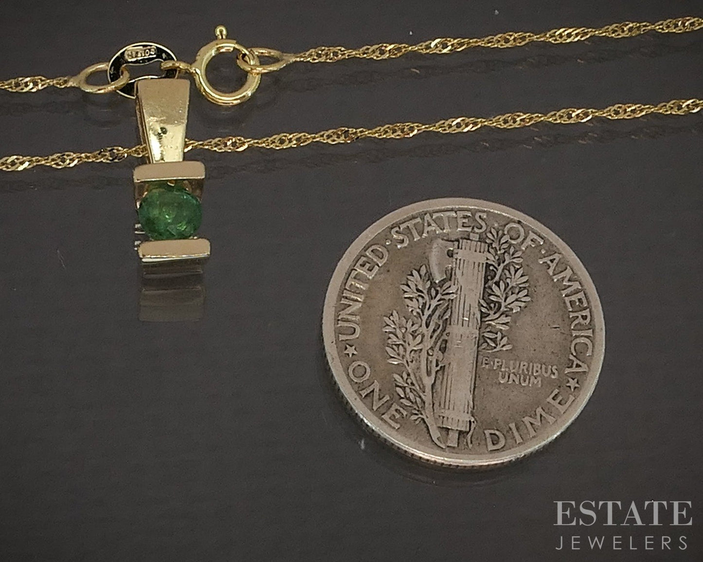 10k Yellow Gold Natural Emerald Ladies Necklace 1.6g 20"L p17192b