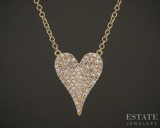 14k Yellow Gold Shy Creations Natural Diamond Heart Necklace 2.4g 18"L p17918b