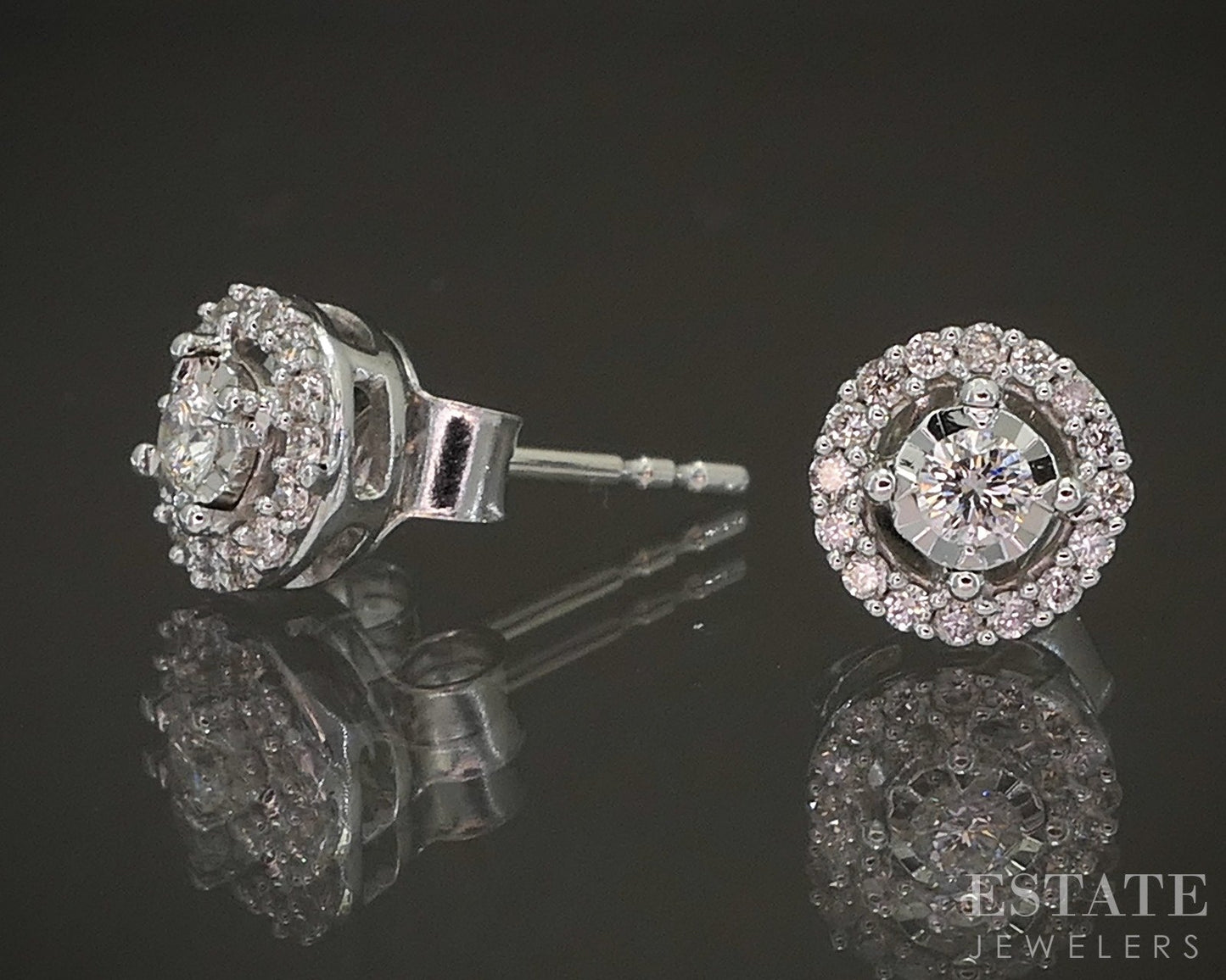 14k White Gold Round Natural .15ctw Diamond Halo Stud Earrings 1.4g p17494b