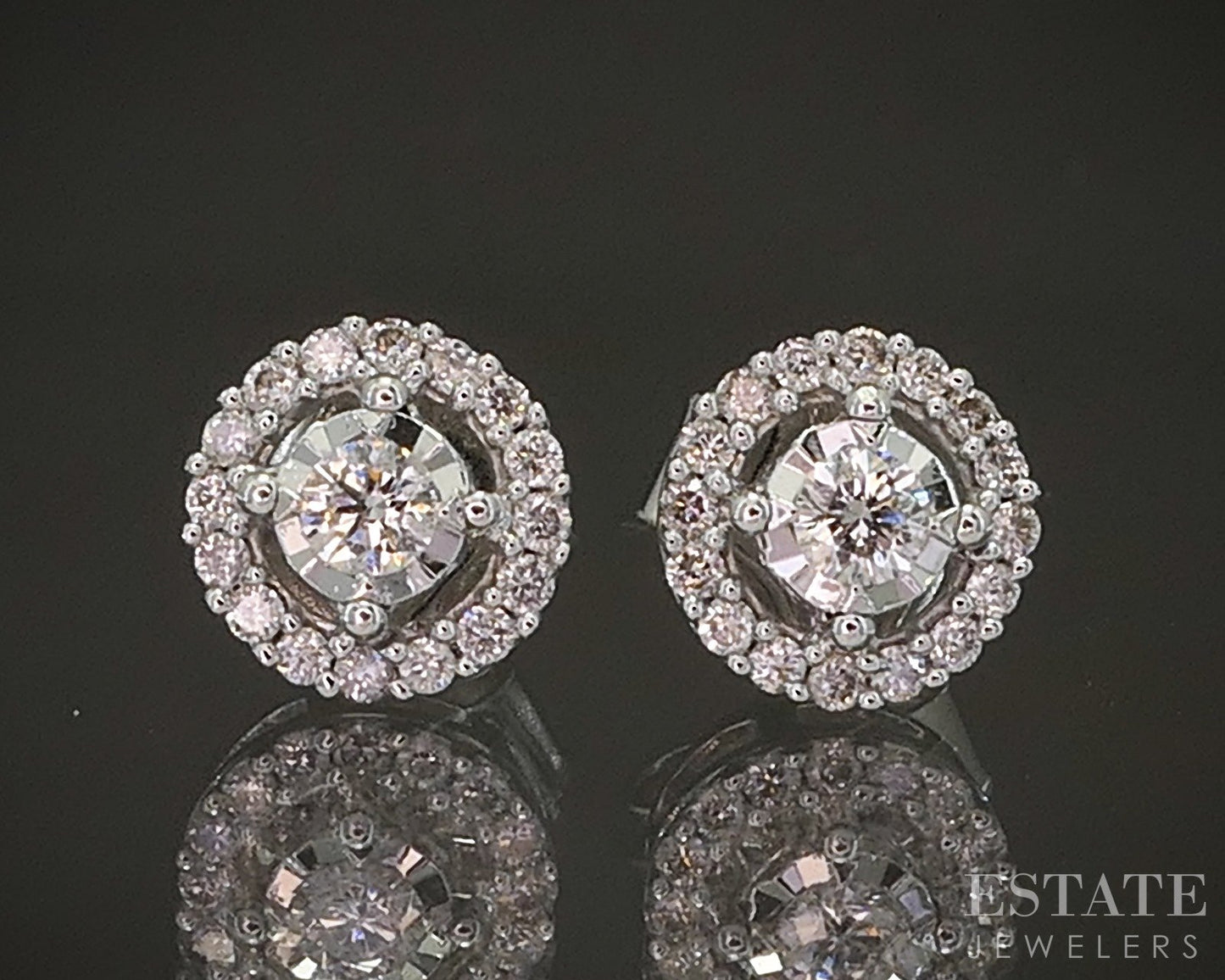 14k White Gold Round Natural .15ctw Diamond Halo Stud Earrings 1.4g p17494b