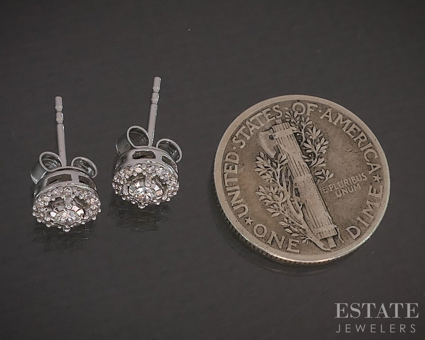 14k White Gold Round Natural .15ctw Diamond Halo Stud Earrings 1.4g p17494b