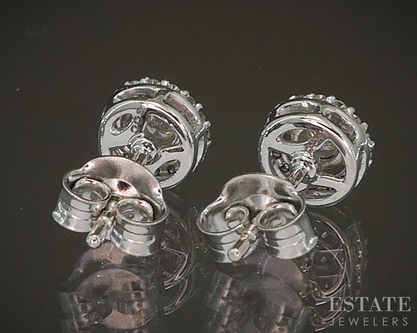 14k White Gold Round Natural .15ctw Diamond Halo Stud Earrings 1.4g p17494b