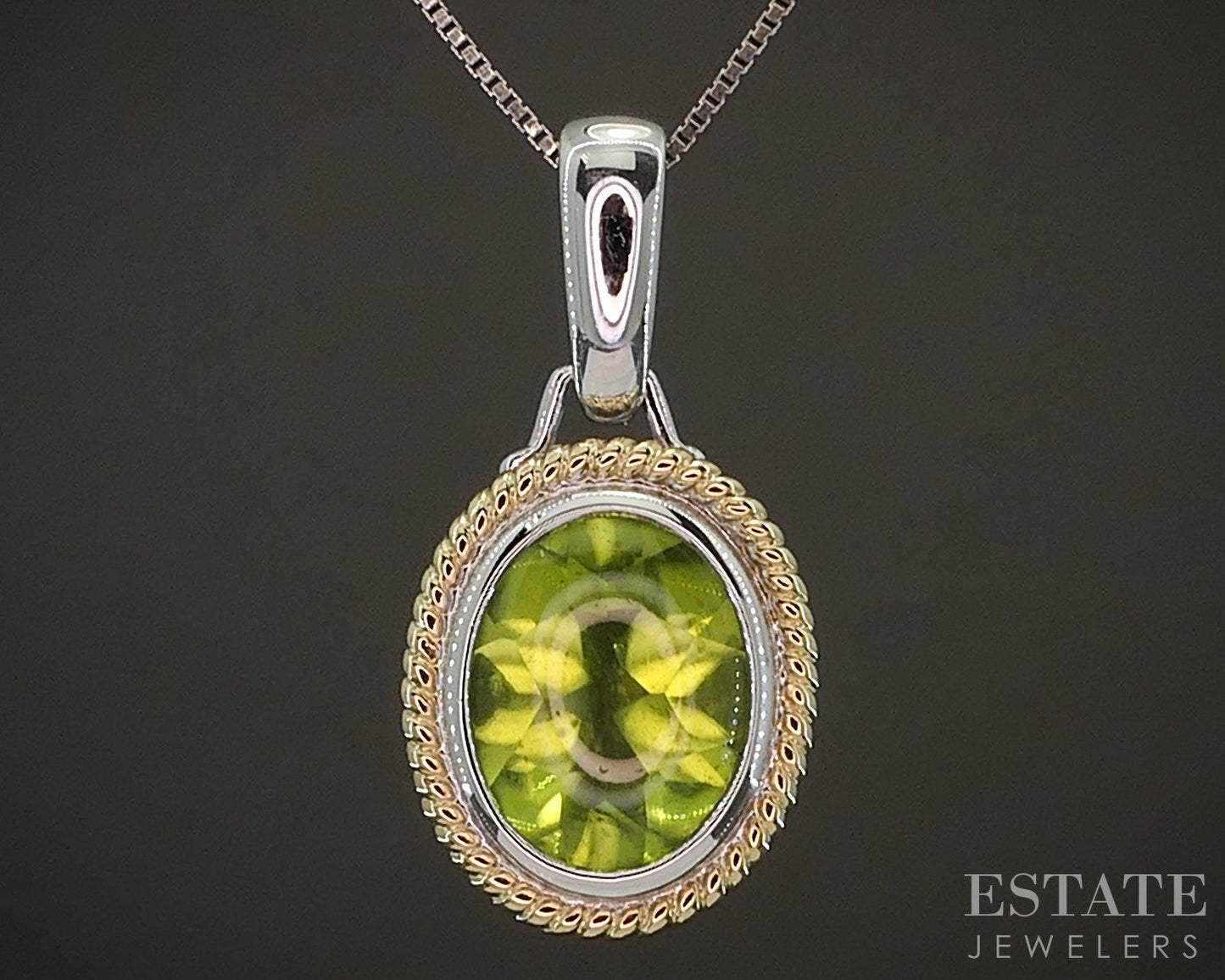 14k Yellow & White Gold Oval Natural Peridot Ladies Necklace 2.7g 18"L p17872b