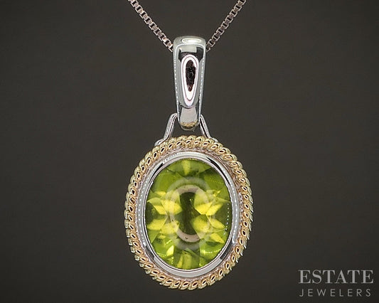 14k Yellow & White Gold Oval Natural Peridot Ladies Necklace 2.7g 18"L p17872b