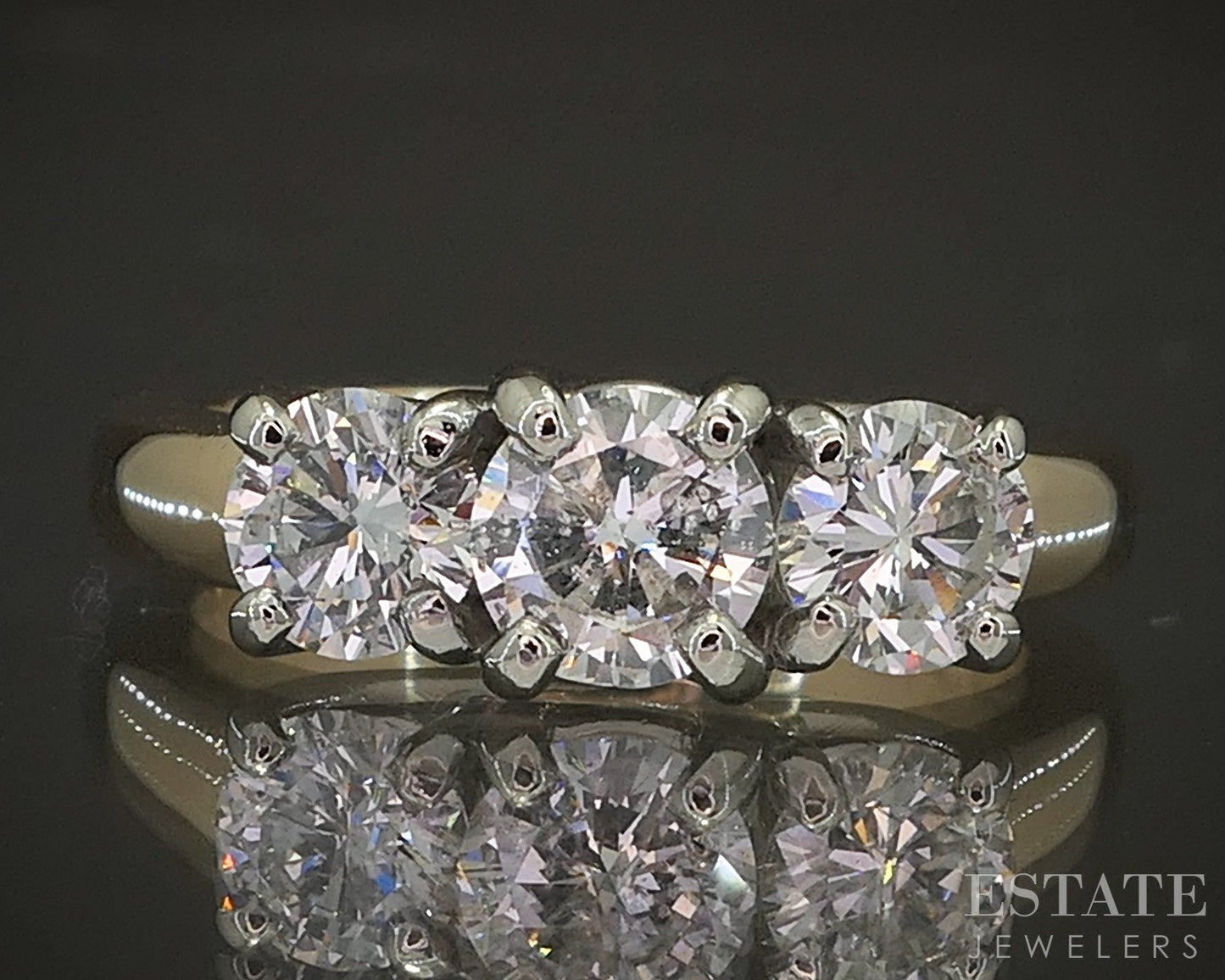 14k Yellow Gold Natural 1.15ctw Diamond Three Stone Engagement Ring 5.8g p17091b