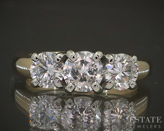 14k Yellow Gold Natural 1.15ctw Diamond Three Stone Engagement Ring 5.8g p17091b