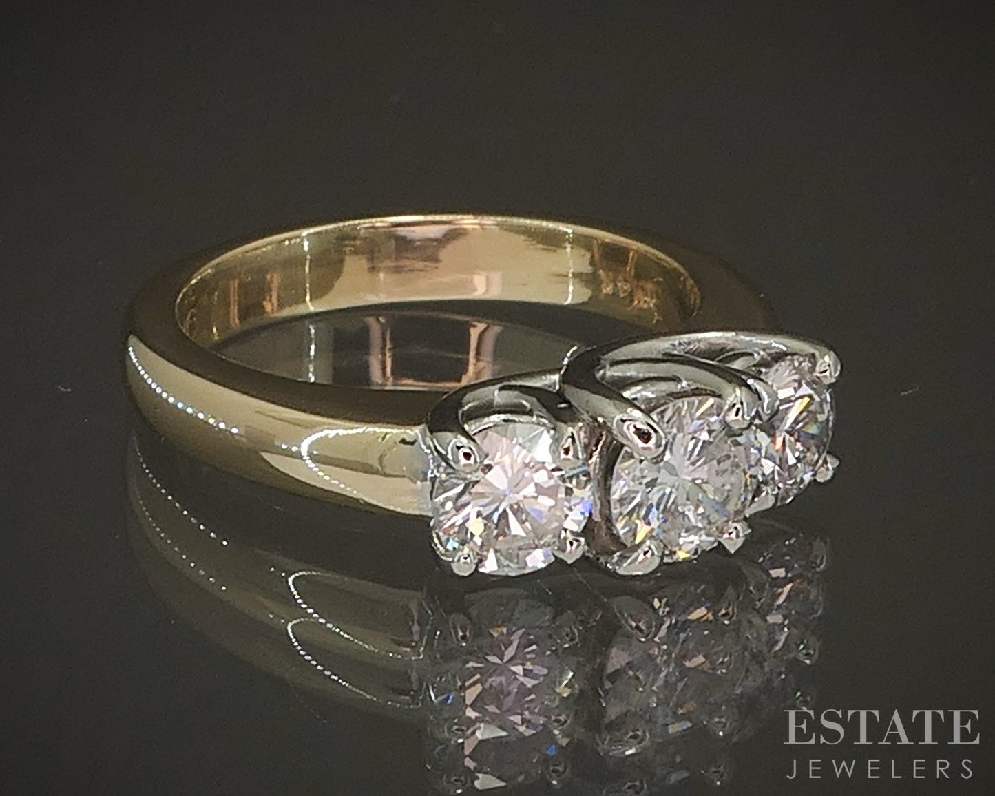 14k Yellow Gold Natural 1.15ctw Diamond Three Stone Engagement Ring 5.8g p17091b