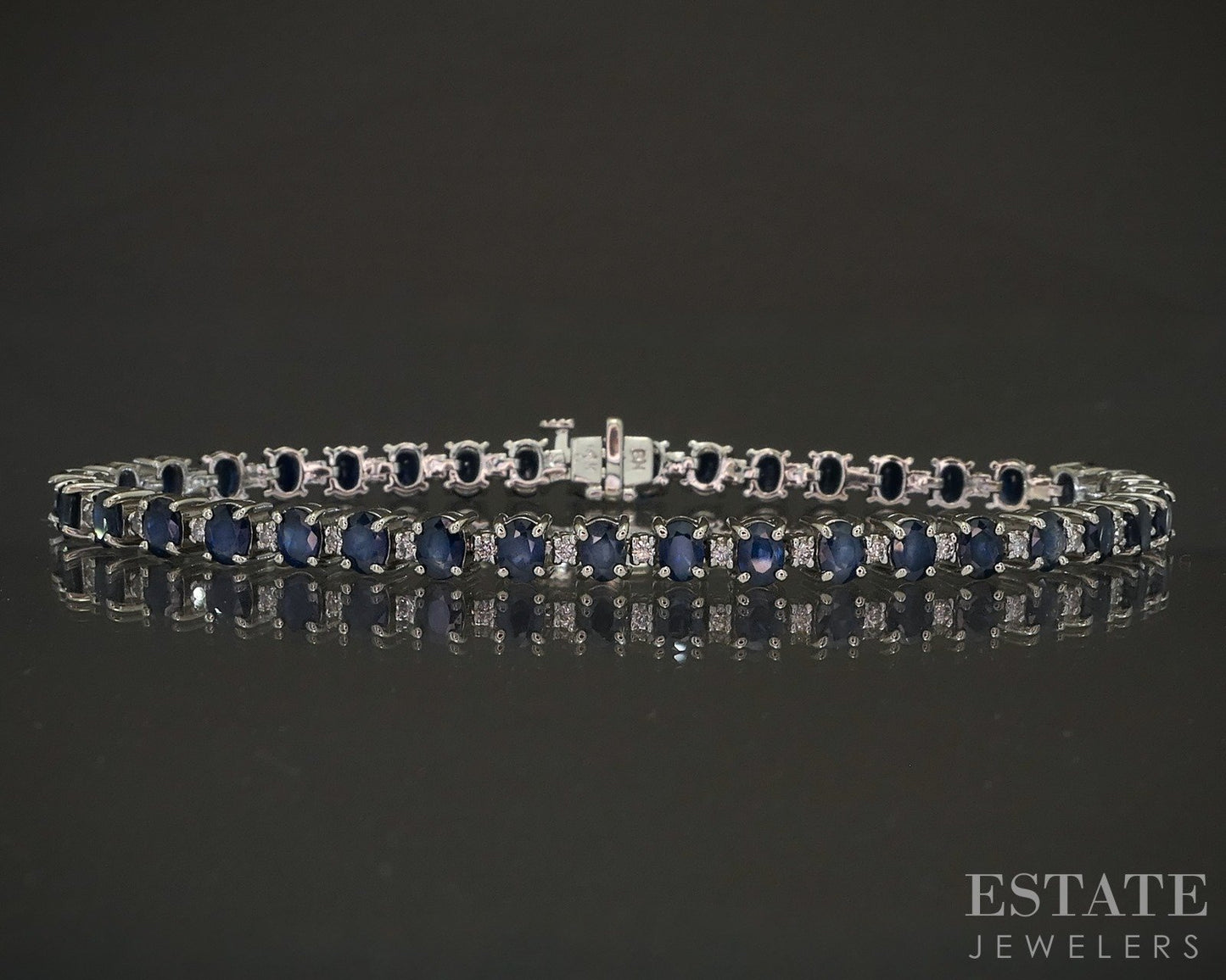 14k White Gold EFFY Natural Blue Sapphire & Diamond Tennis Bracelet 13g p17181b