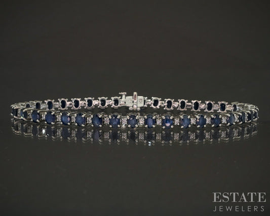 14k White Gold EFFY Natural Blue Sapphire & Diamond Tennis Bracelet 13g p17181b