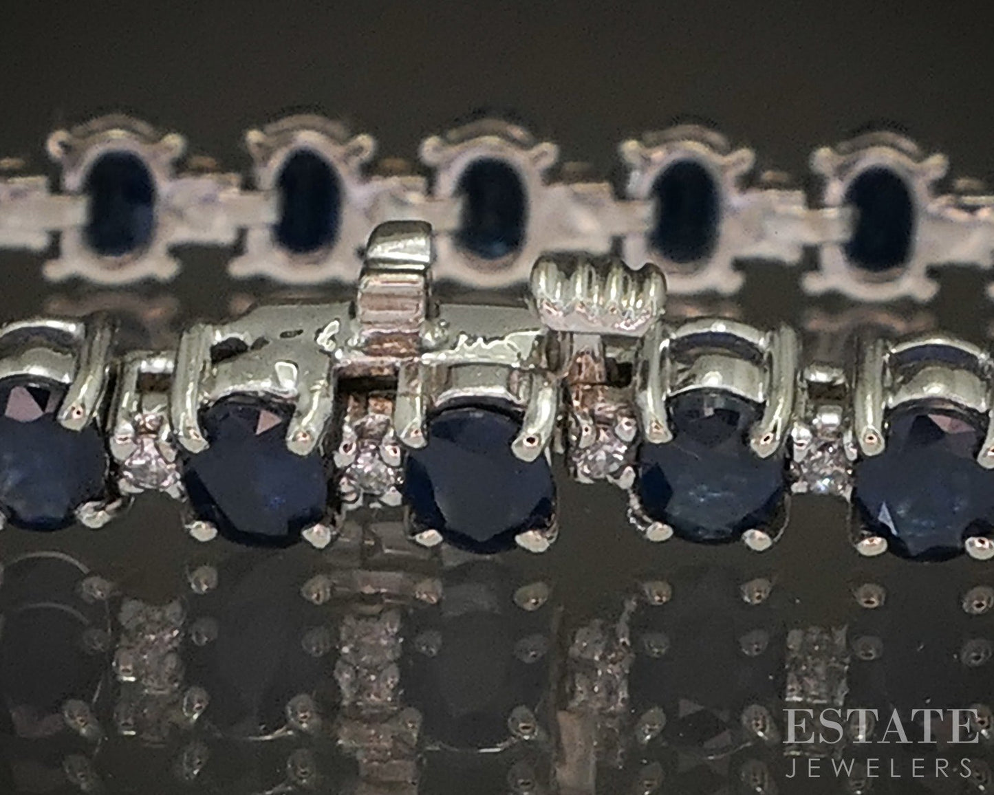 14k White Gold EFFY Natural Blue Sapphire & Diamond Tennis Bracelet 13g p17181b