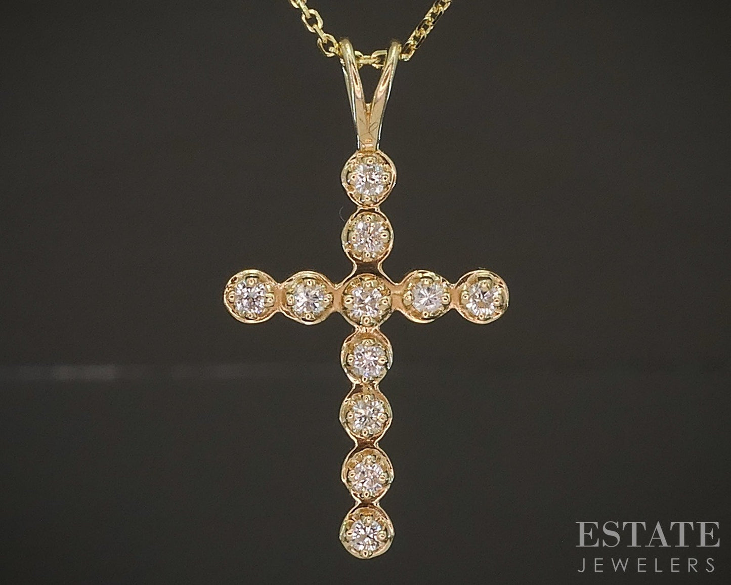 14k Yellow Gold Natural .22ctw Diamond Cross Ladies Necklace 2.9g 20"L p17300b