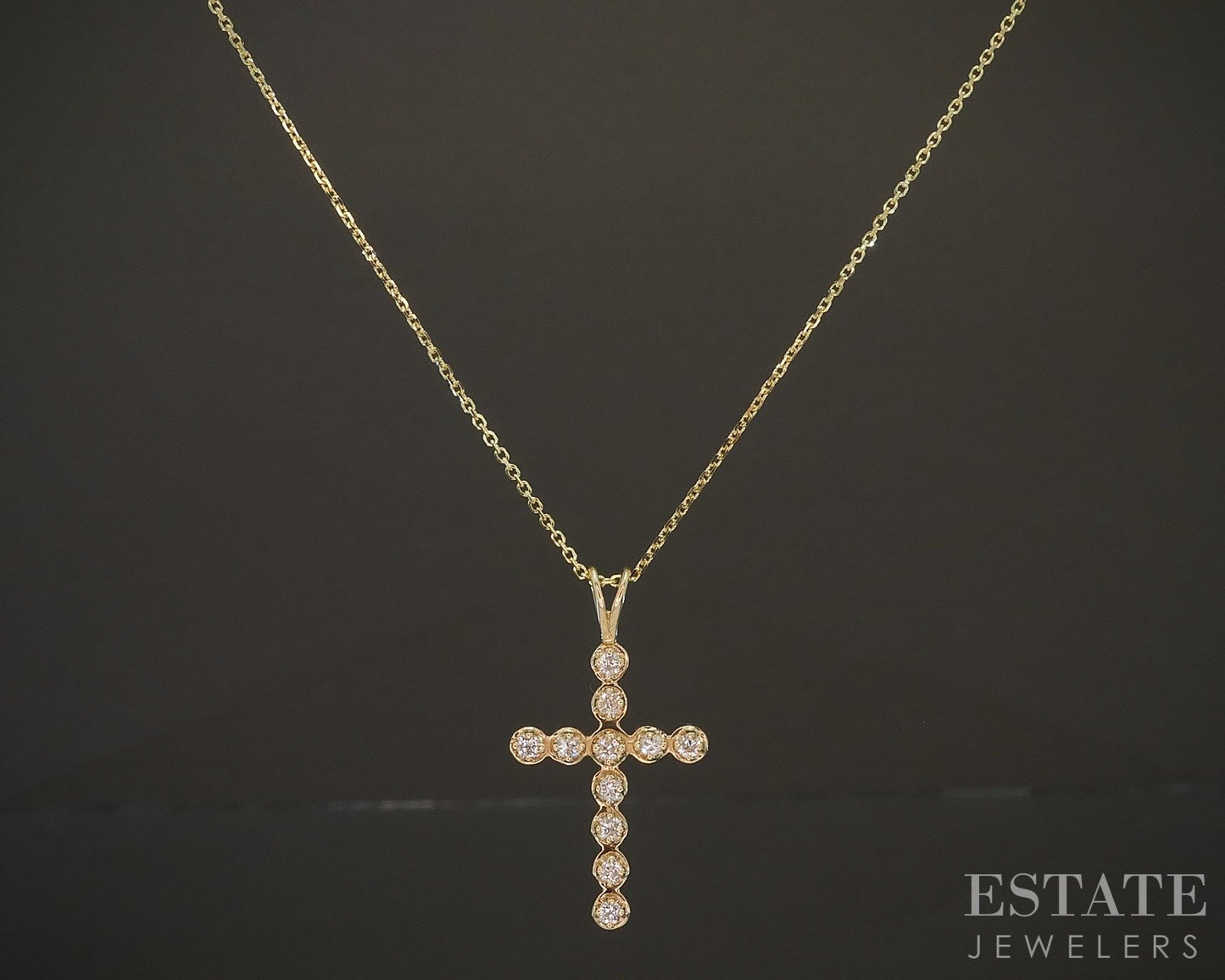 14k Yellow Gold Natural .22ctw Diamond Cross Ladies Necklace 2.9g 20"L p17300b
