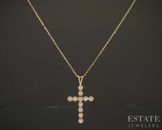 14k Yellow Gold Natural .22ctw Diamond Cross Ladies Necklace 2.9g 20"L p17300b