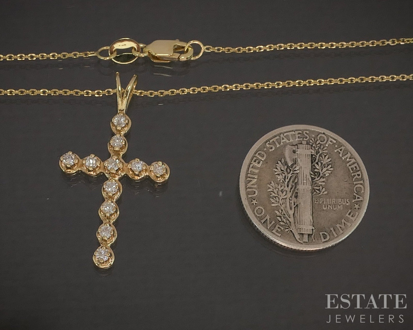 14k Yellow Gold Natural .22ctw Diamond Cross Ladies Necklace 2.9g 20"L p17300b