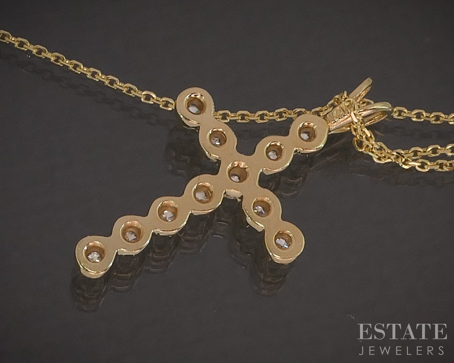 14k Yellow Gold Natural .22ctw Diamond Cross Ladies Necklace 2.9g 20"L p17300b