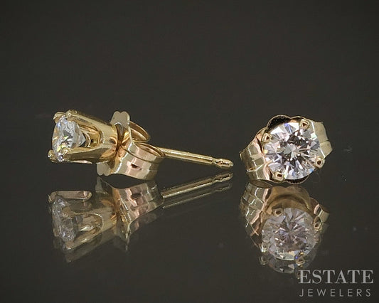 14K Yellow Gold Round Natural .30ctw Diamond Stud Earrings p16854b