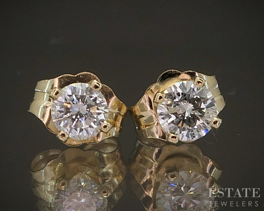 14K Yellow Gold Round Natural .30ctw Diamond Stud Earrings p16854b
