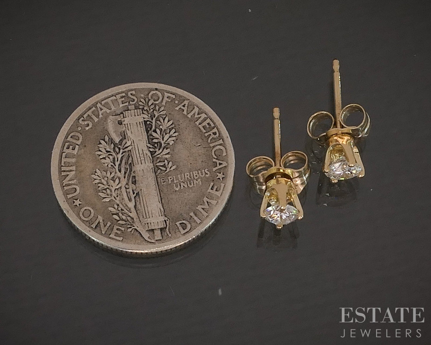 14K Yellow Gold Round Natural .30ctw Diamond Stud Earrings p16854b