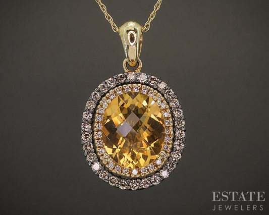 14k Honey Gold LeVian Natural Citrine & Diamond Necklace 4.5g 18"L p14948