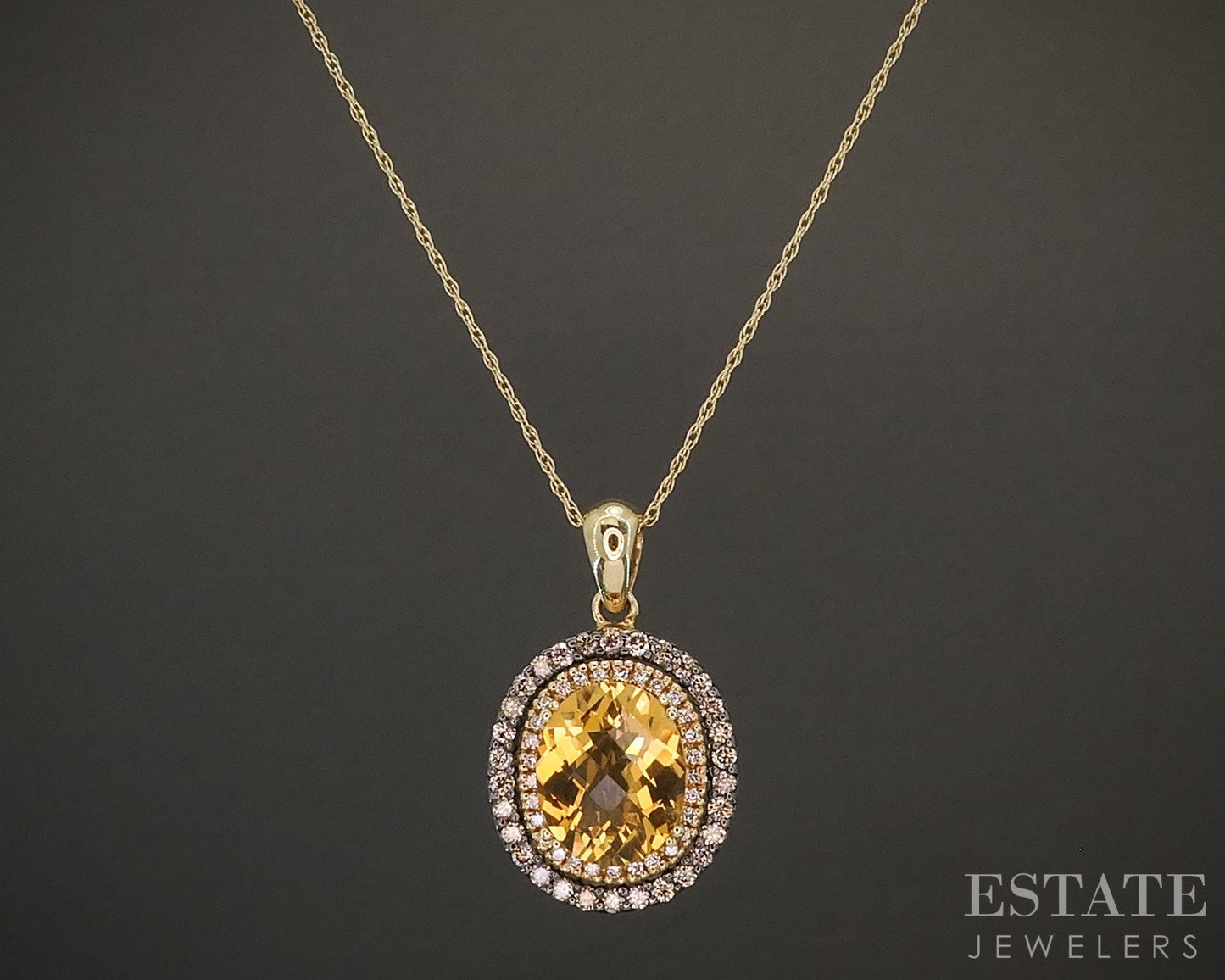 14k Honey Gold LeVian Natural Citrine & Diamond Necklace 4.5g 18"L p14948