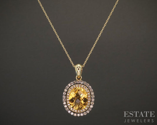 14k Honey Gold LeVian Natural Citrine & Diamond Necklace 4.5g 18"L p14948
