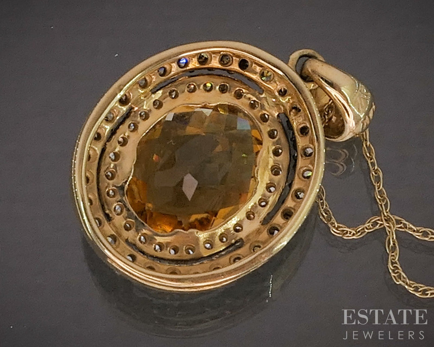 14k Honey Gold LeVian Natural Citrine & Diamond Necklace 4.5g 18"L p14948