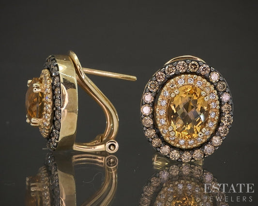 14k Honey Gold LeVian Natural Citrine & Diamond Omega Back Earrings 8.5g p14947