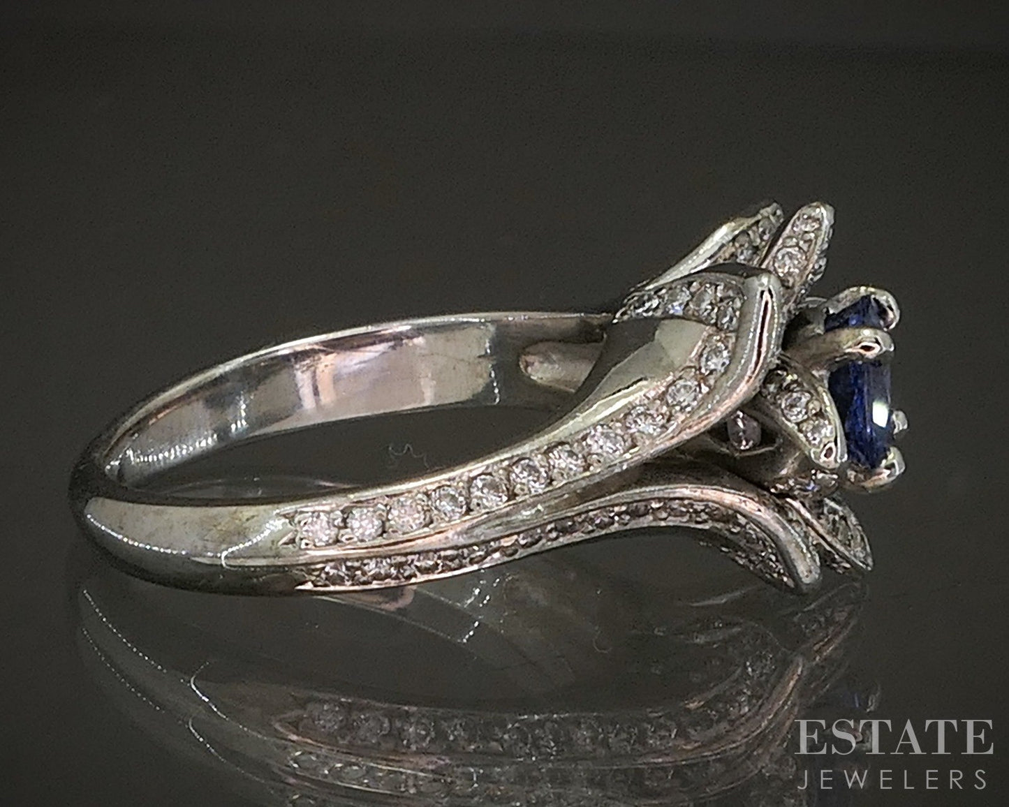 14k White Gold Natural Tanzanite & Diamond Flower Ladies Ring 7.7g p17566