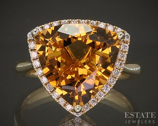 14k Yellow Gold Trillion Natural Citrine & Diamond Ladies Ring 4.6g p15672