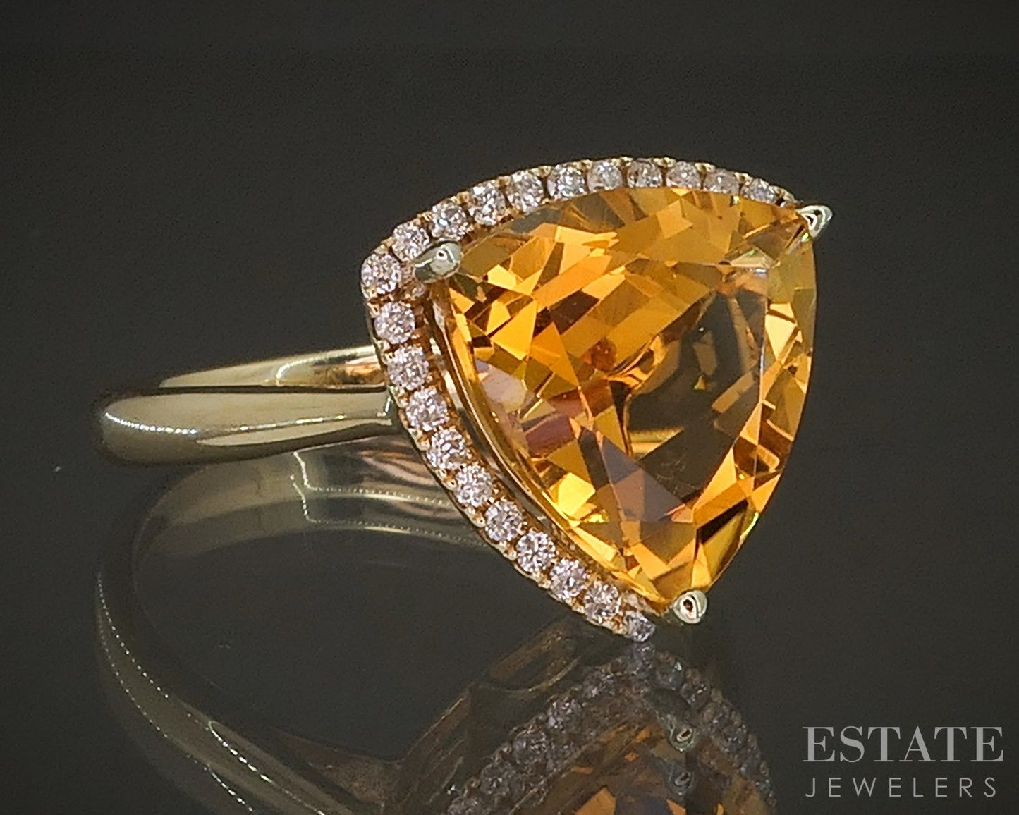 14k Yellow Gold Trillion Natural Citrine & Diamond Ladies Ring 4.6g p15672