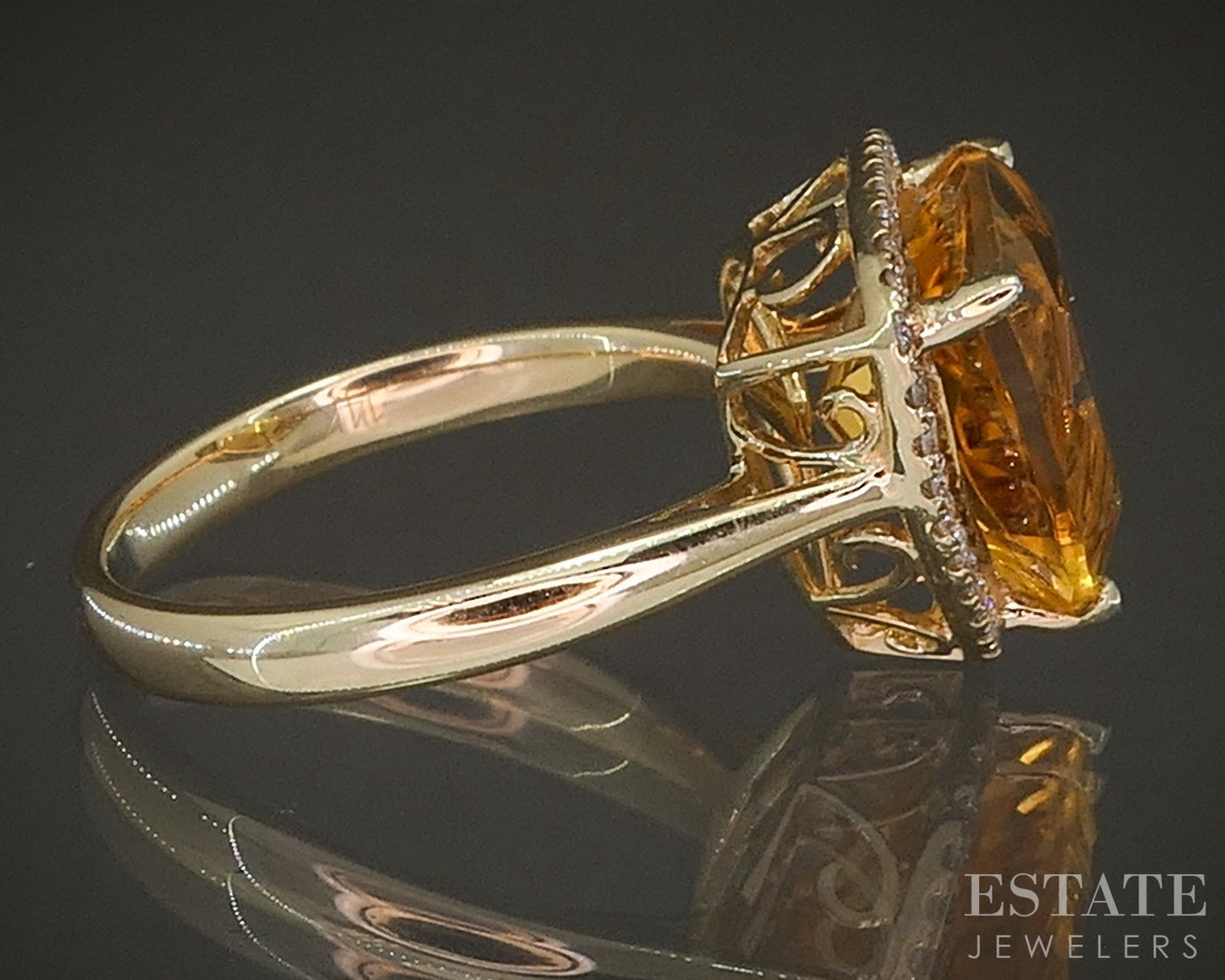 14k Yellow Gold Trillion Natural Citrine & Diamond Ladies Ring 4.6g p15672