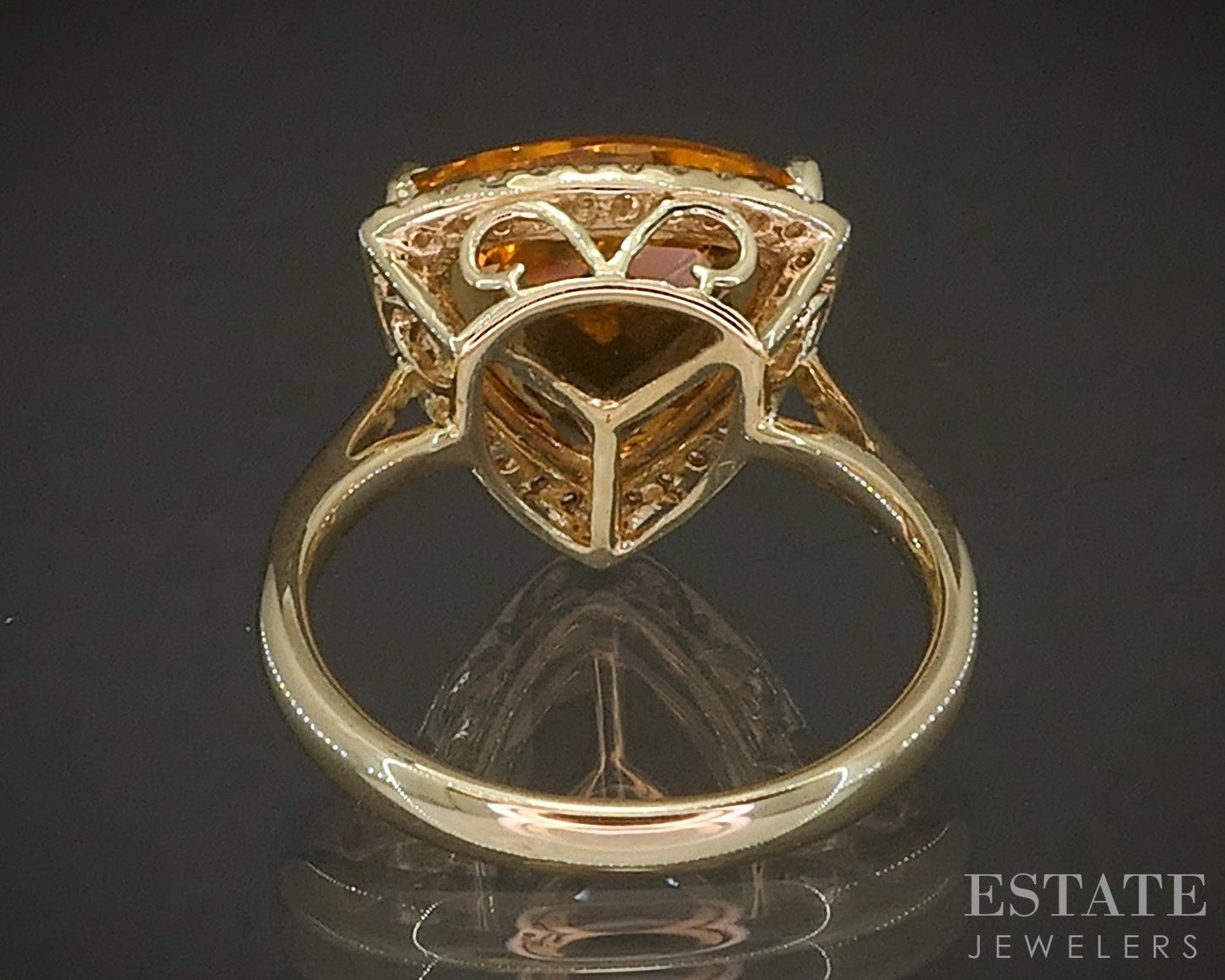 14k Yellow Gold Trillion Natural Citrine & Diamond Ladies Ring 4.6g p15672