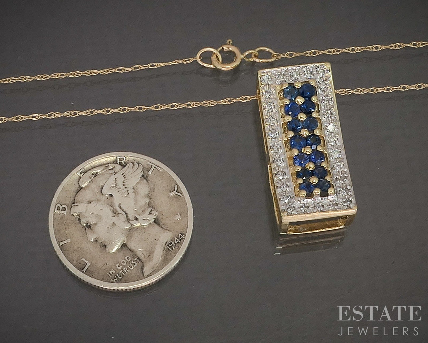 14k Yellow Gold Sonia B. Natural Blue Sapphire & Diamond Necklace 3.4g p15625