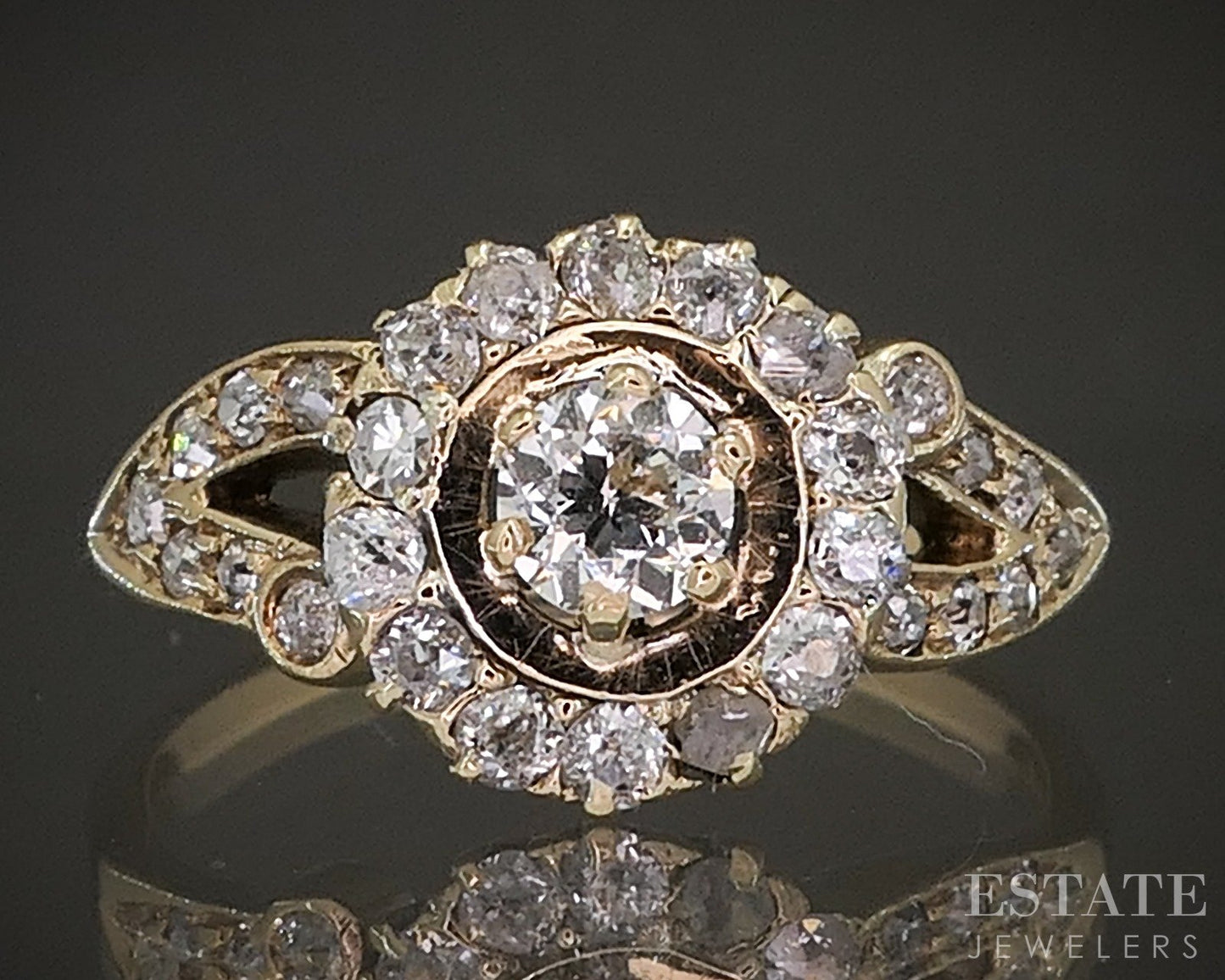 Antique 14k Yellow Gold OEC Natural .36ctw Diamond Flower Ring 2.2g p20535