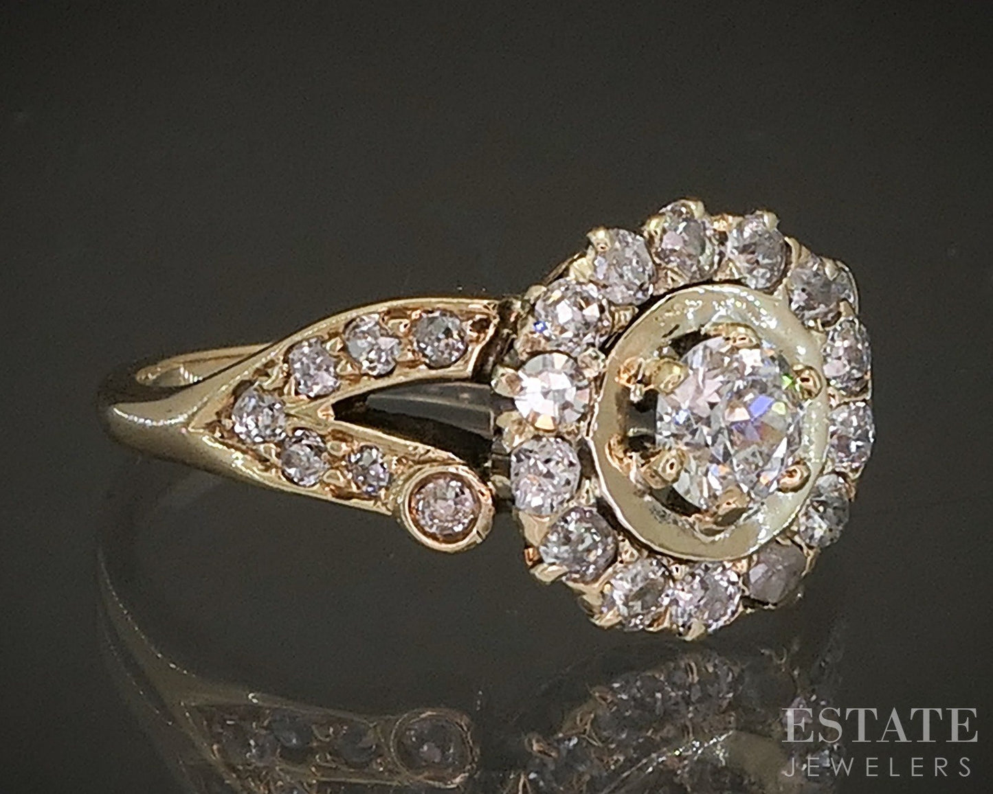 Antique 14k Yellow Gold OEC Natural .36ctw Diamond Flower Ring 2.2g p20535