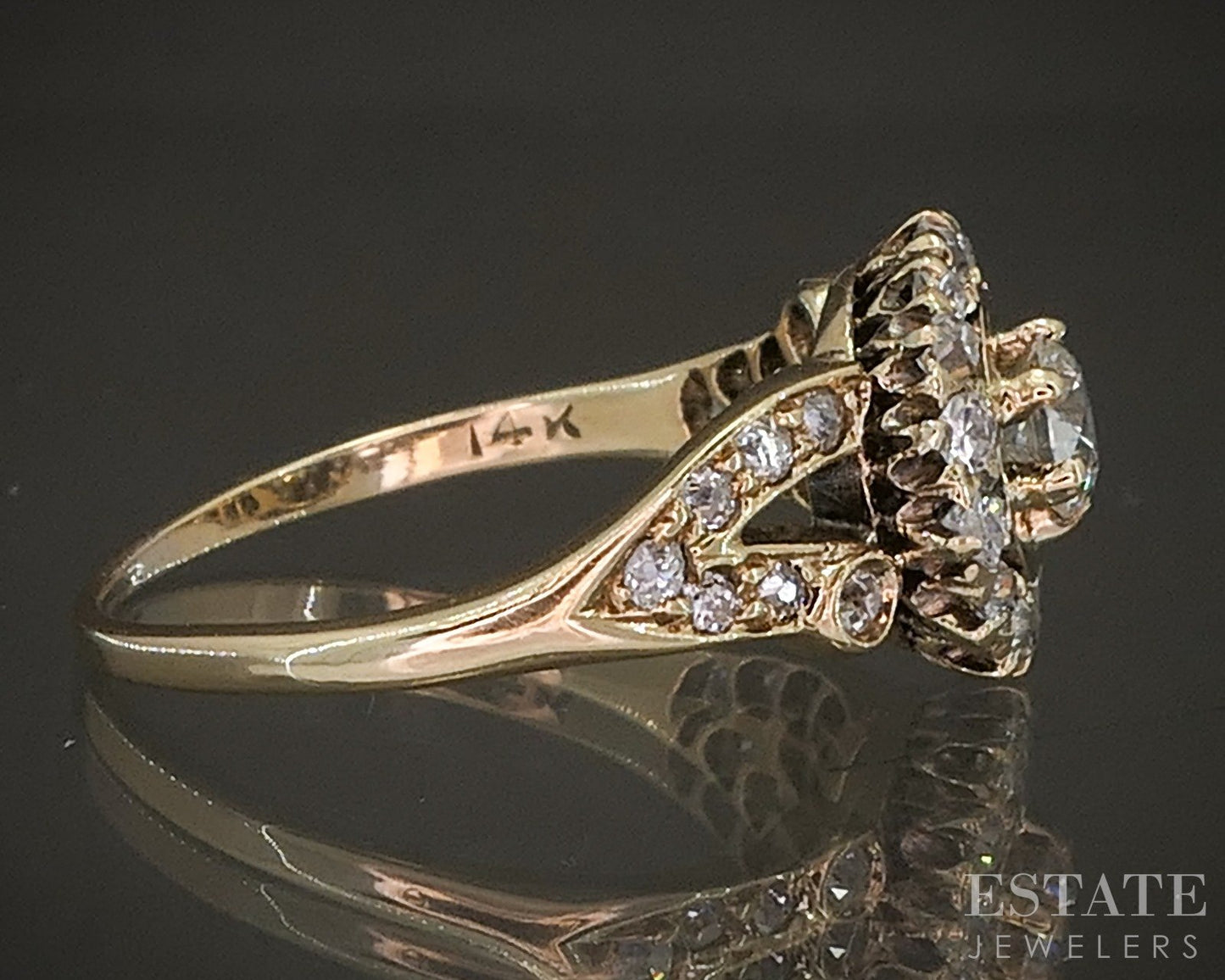 Antique 14k Yellow Gold OEC Natural .36ctw Diamond Flower Ring 2.2g p20535