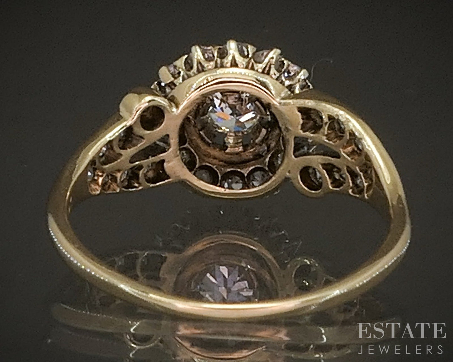 Antique 14k Yellow Gold OEC Natural .36ctw Diamond Flower Ring 2.2g p20535