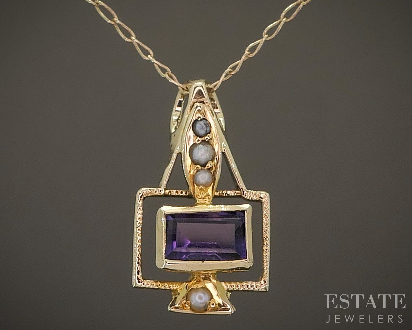Antique Victorian 14k Yellow Gold Amethyst & Seed Pearl Necklace 1.1g p20547
