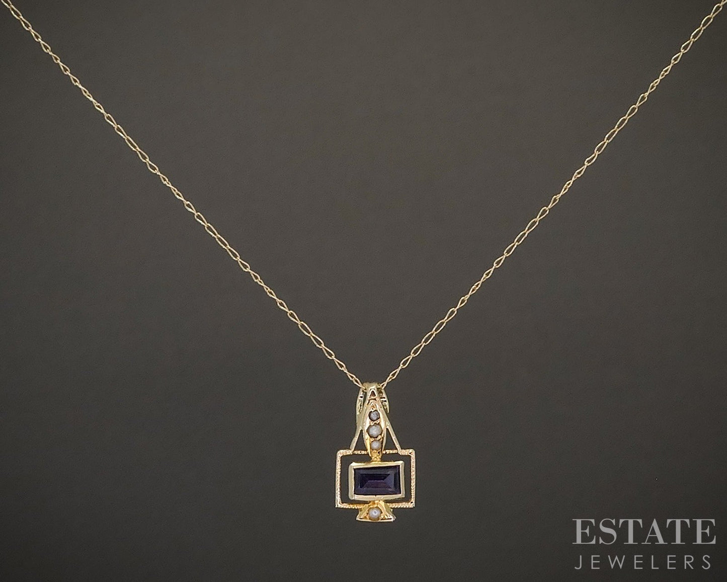 Antique Victorian 14k Yellow Gold Amethyst & Seed Pearl Necklace 1.1g p20547