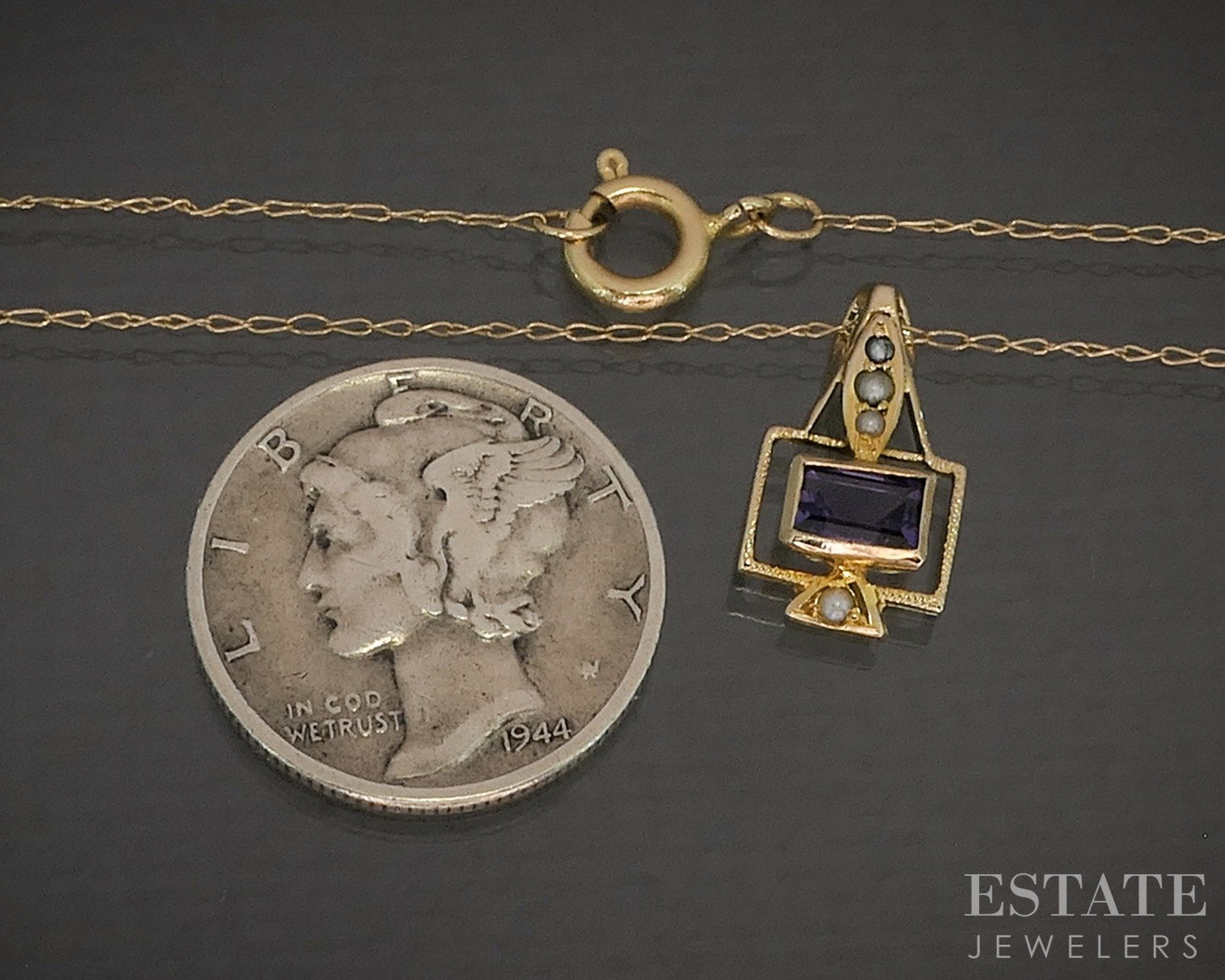 Antique Victorian 14k Yellow Gold Amethyst & Seed Pearl Necklace 1.1g p20547