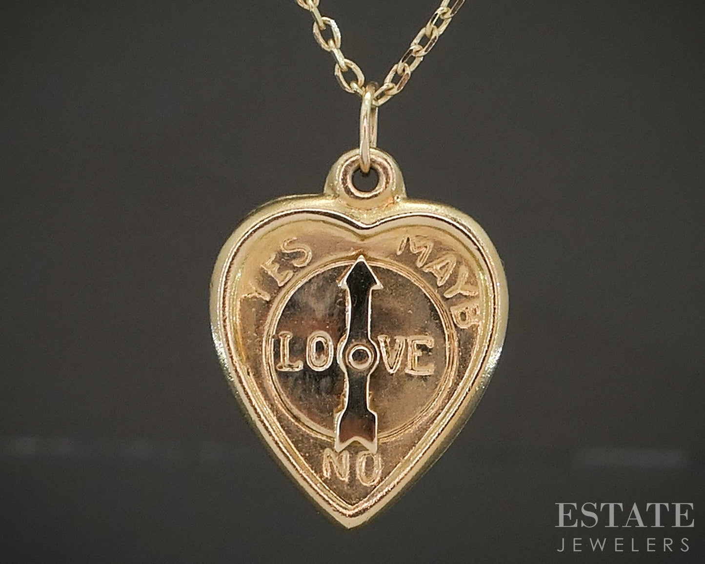 10k Yellow Gold Puffy Heart Compass Charm Ladies Necklace 2.8g 18"L p20442