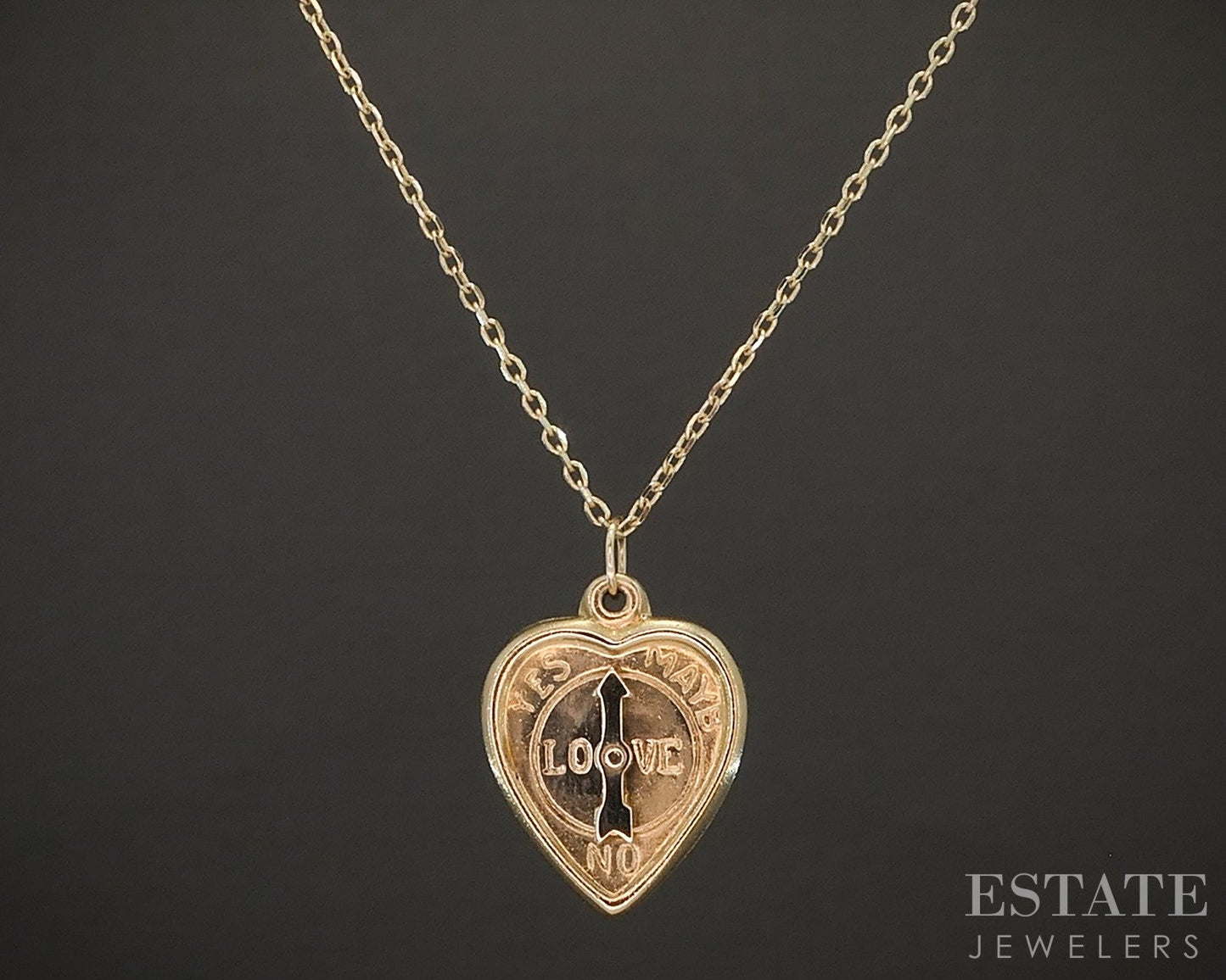 10k Yellow Gold Puffy Heart Compass Charm Ladies Necklace 2.8g 18"L p20442