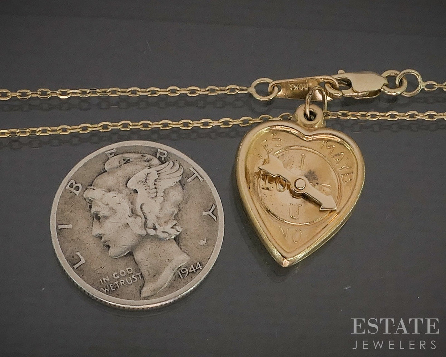 10k Yellow Gold Puffy Heart Compass Charm Ladies Necklace 2.8g 18"L p20442